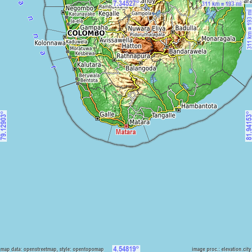 Topographic map of Matara