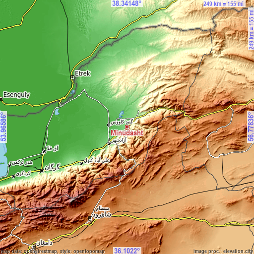 Topographic map of Mīnūdasht