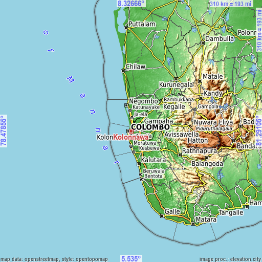 Topographic map of Kolonnawa