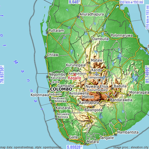 Topographic map of Kegalle