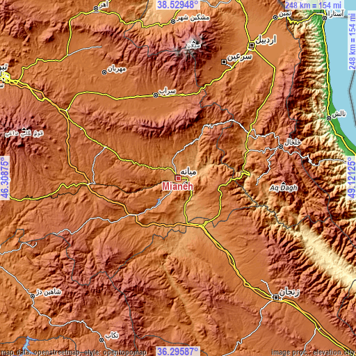 Topographic map of Mīāneh