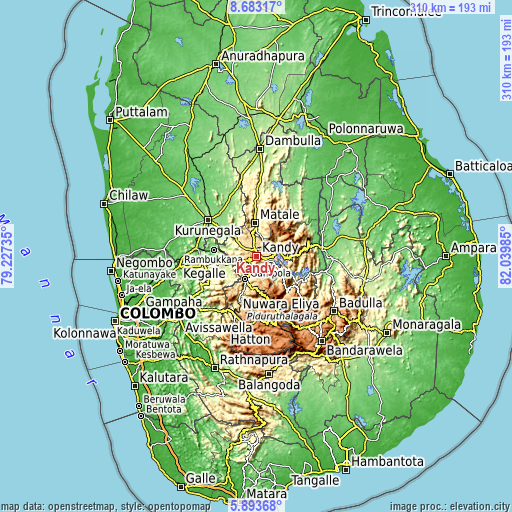 Topographic map of Kandy