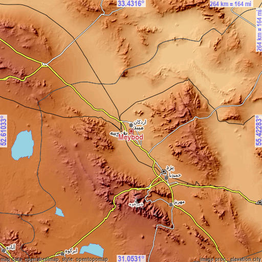 Topographic map of Meybod