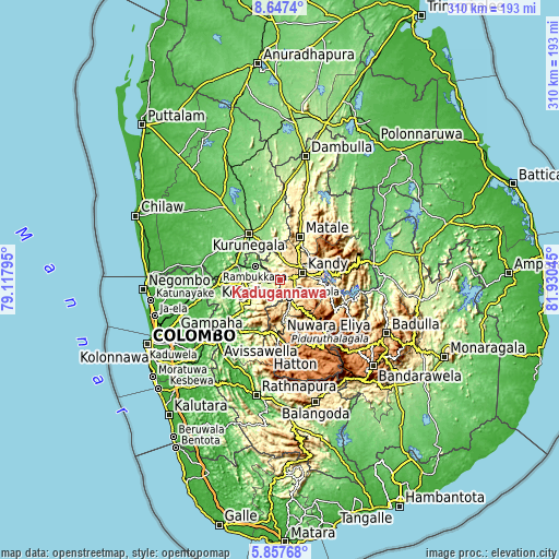 Topographic map of Kadugannawa