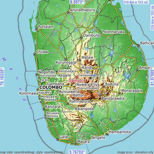 Topographic map of Gampola