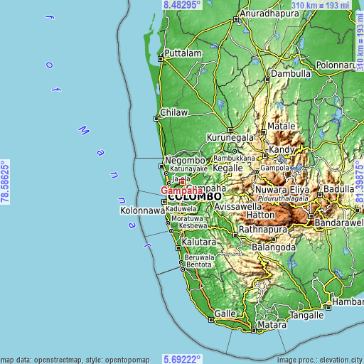 Topographic map of Gampaha