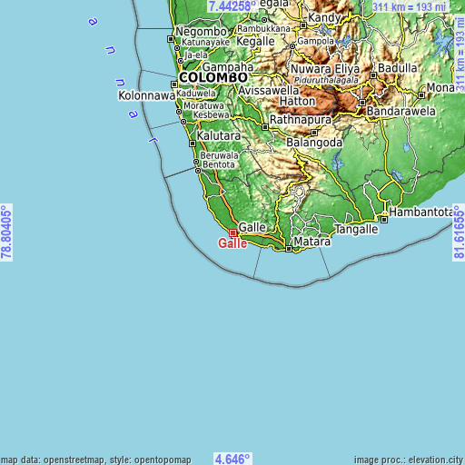 Topographic map of Galle
