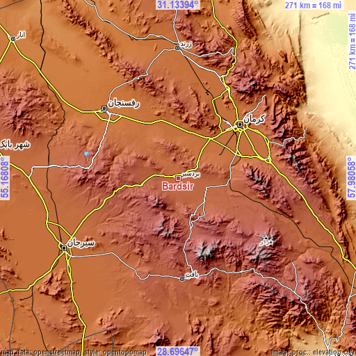 Topographic map of Bardsīr