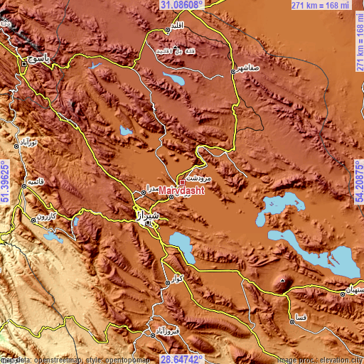Topographic map of Marvdasht