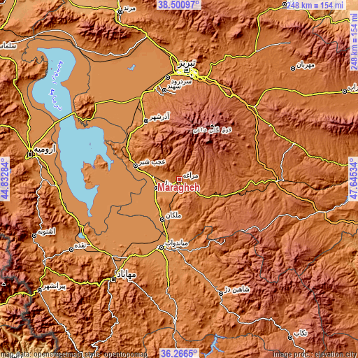Topographic map of Marāgheh