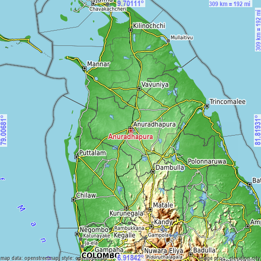 Topographic map of Anuradhapura
