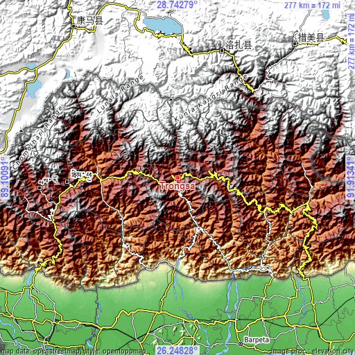 Topographic map of Trongsa