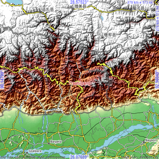 Topographic map of Trashigang