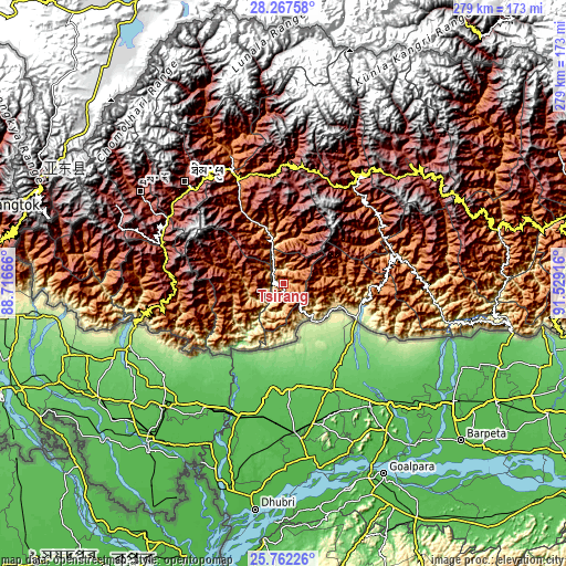 Topographic map of Tsirang