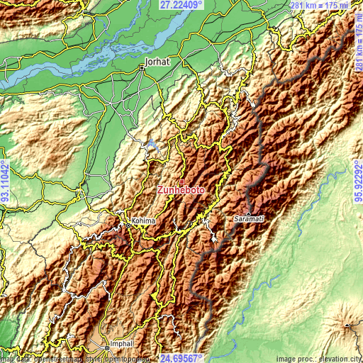 Topographic map of Zunheboto