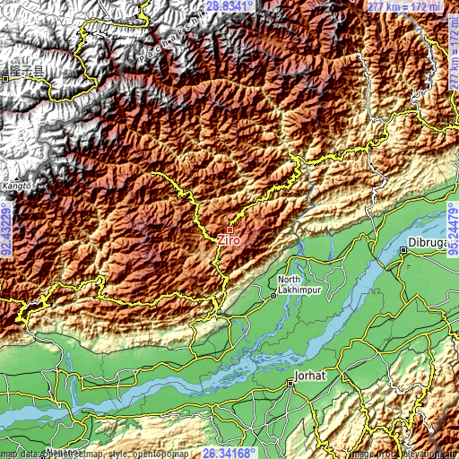 Topographic map of Ziro