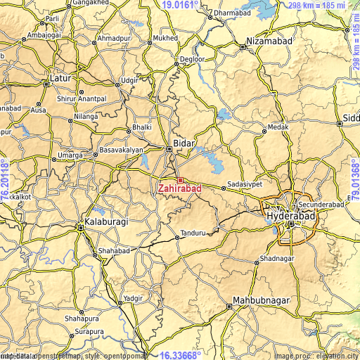 Topographic map of Zahirābād