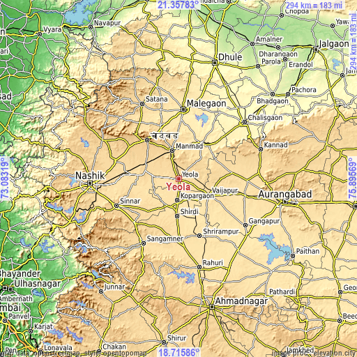 Topographic map of Yeola