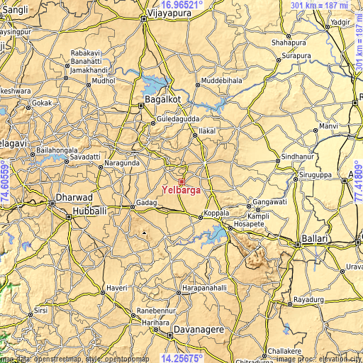 Topographic map of Yelbarga