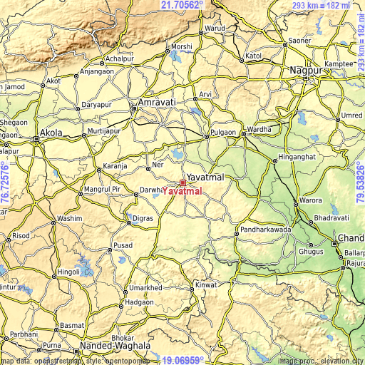 Topographic map of Yavatmāl