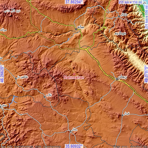 Topographic map of Māhneshān