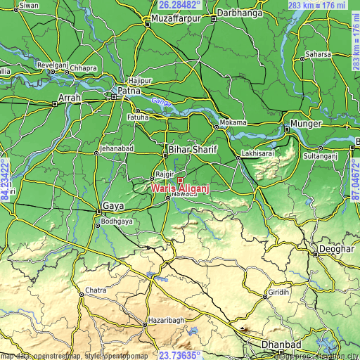 Topographic map of Wāris Alīganj