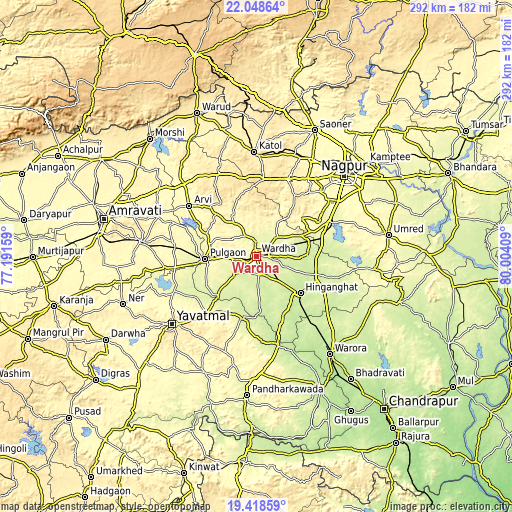 Topographic map of Wardha