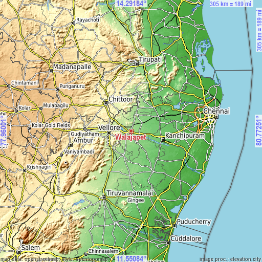 Topographic map of Walajapet