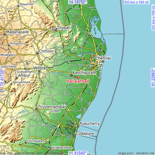 Topographic map of Wallajahbad