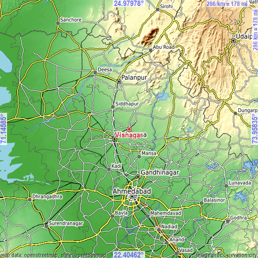 Topographic map of Visnagar