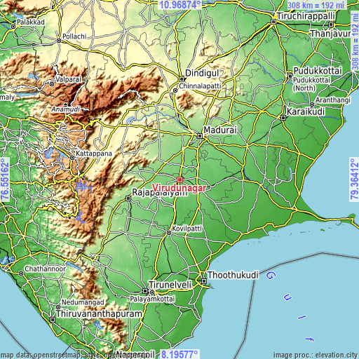Topographic map of Virudunagar