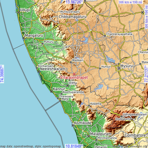 Topographic map of Vīrarājendrapet