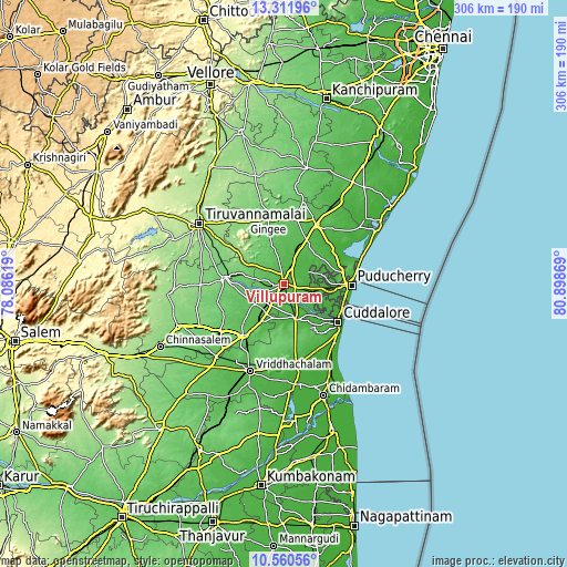 Topographic map of Villupuram