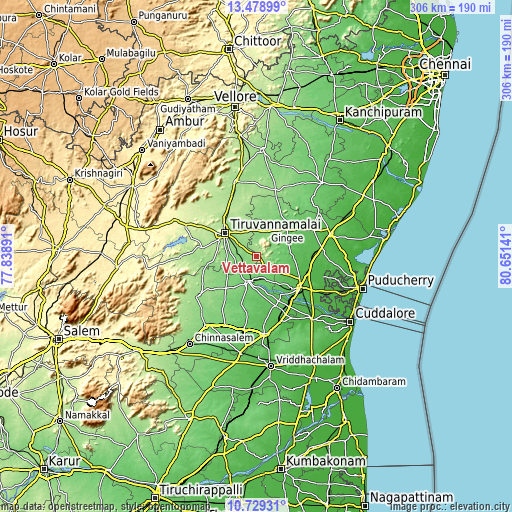 Topographic map of Vettavalam