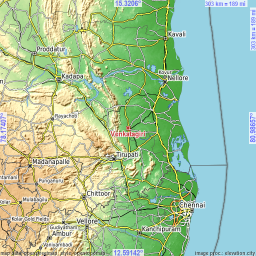 Topographic map of Venkatagiri