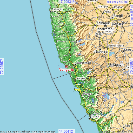 Topographic map of Vengurla