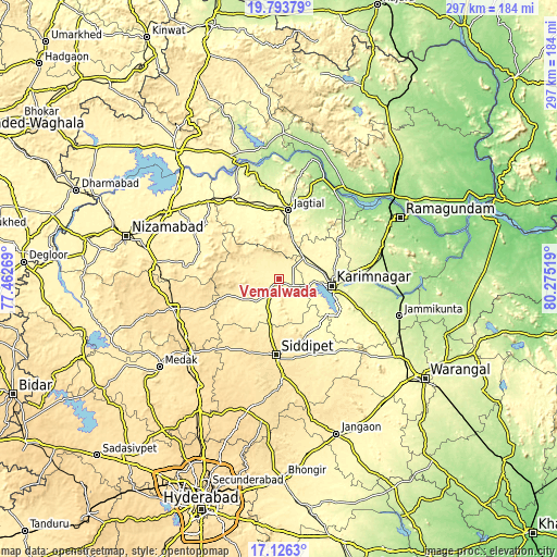 Topographic map of Vemalwāda