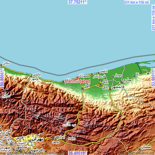 Topographic map of Maḩmūdābād