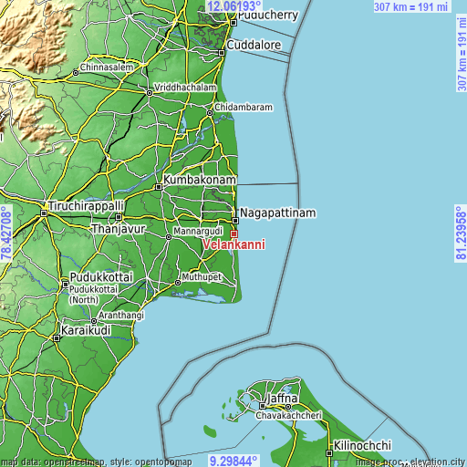 Topographic map of Velankanni