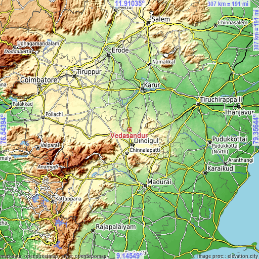 Topographic map of Vedasandūr