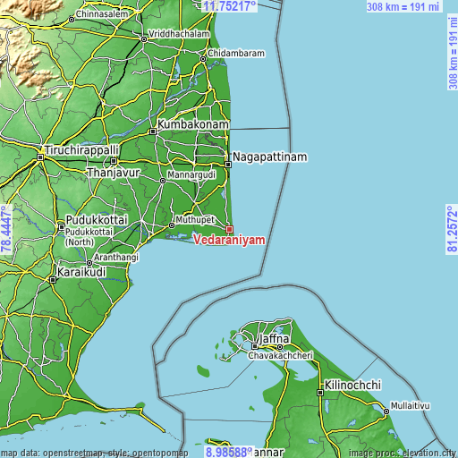 Topographic map of Vedaraniyam