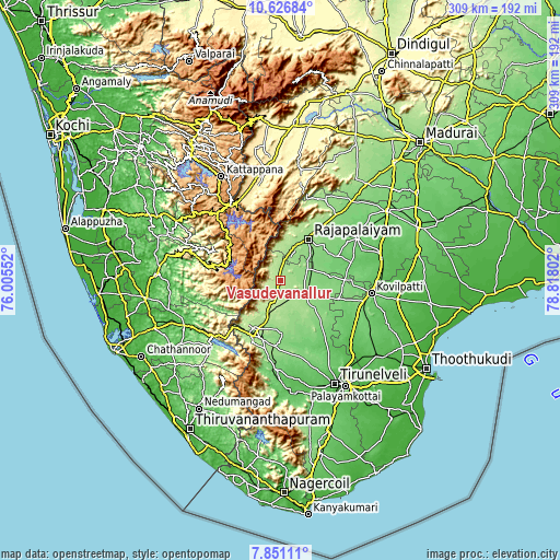 Topographic map of Vāsudevanallūr