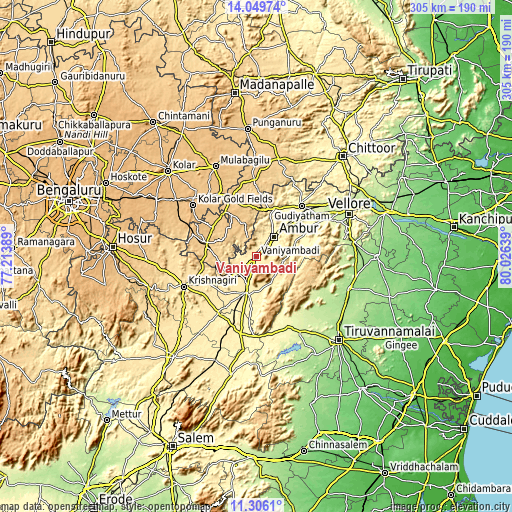 Topographic map of Vaniyambadi