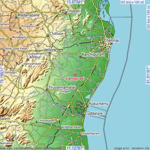 Topographic map of Vandavāsi