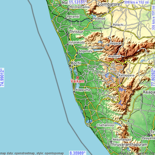 Topographic map of Vaikam