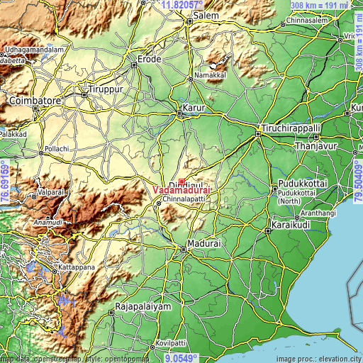 Topographic map of Vadamadurai