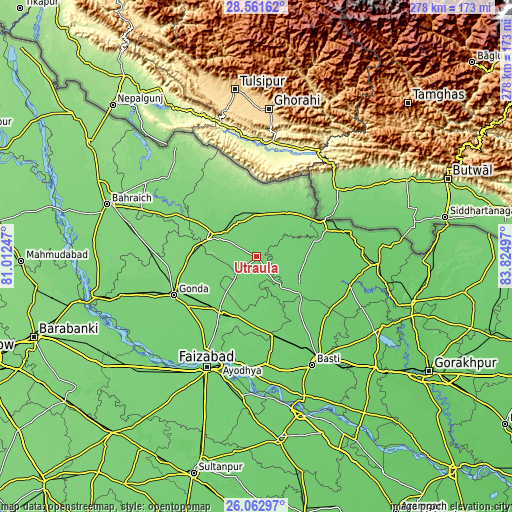 Topographic map of Utraula