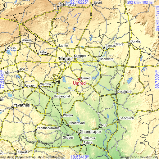 Topographic map of Umred