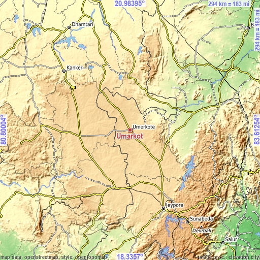 Topographic map of Umarkot