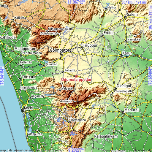 Topographic map of Udumalaippettai